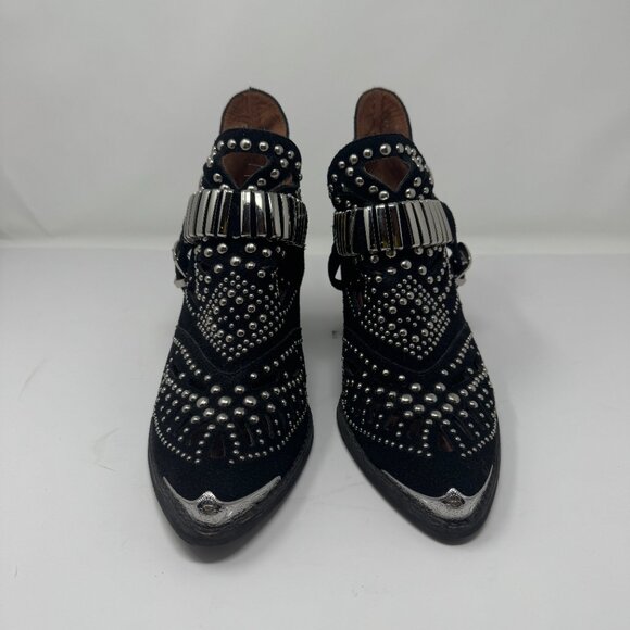 JEFFREY CAMPBELL Calhoun Studded Black Suede Leather Western Bootie Size 10 - Picture 3 of 9